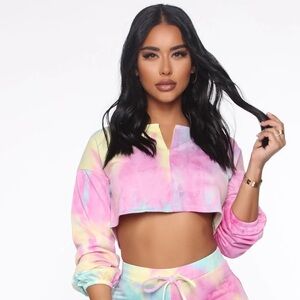Fashion, nova Tie-dye crop top, long sleeves
